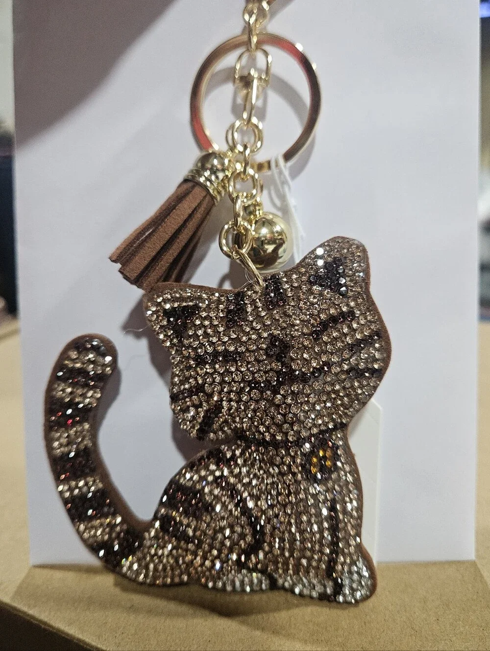 Large Brown & Gold Shimmering Cat Bag Charm - NWT